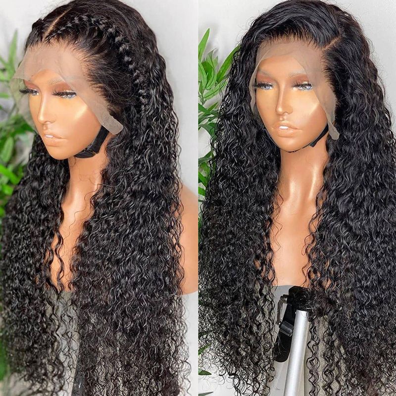 Long Curly Front Lace Black Wig
