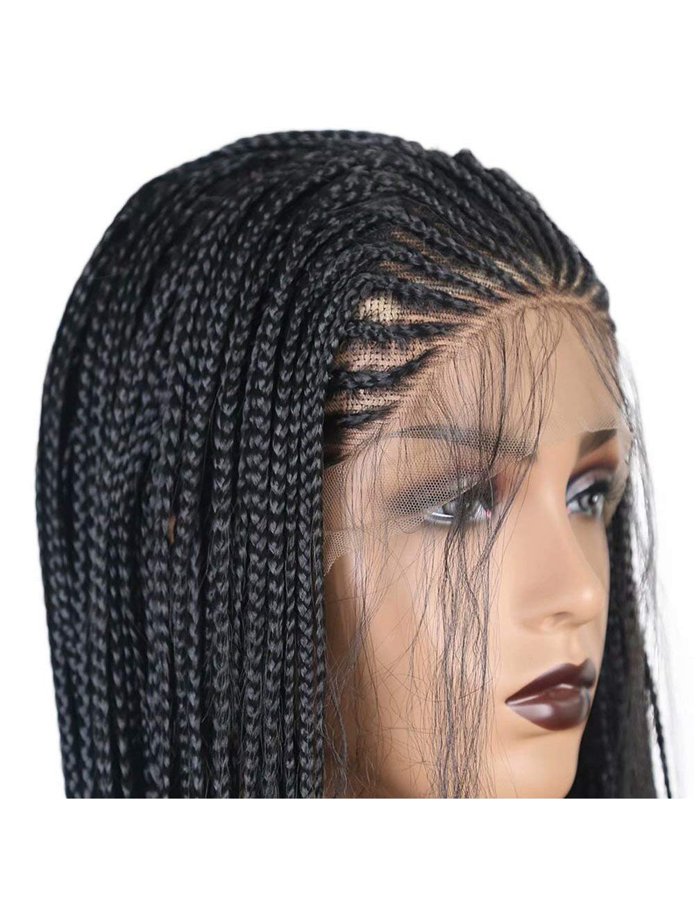 18 Inch Lace Front Hand Braided Black Box Braided Wigs