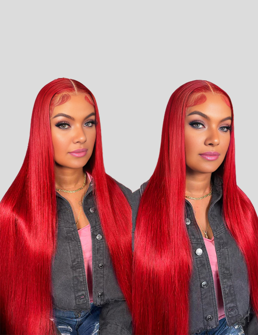 Red Lace Front Wig Wear and Go Glueless Straight Human Hair Wigs Invisible Knots Pre Cut Lace Wigs