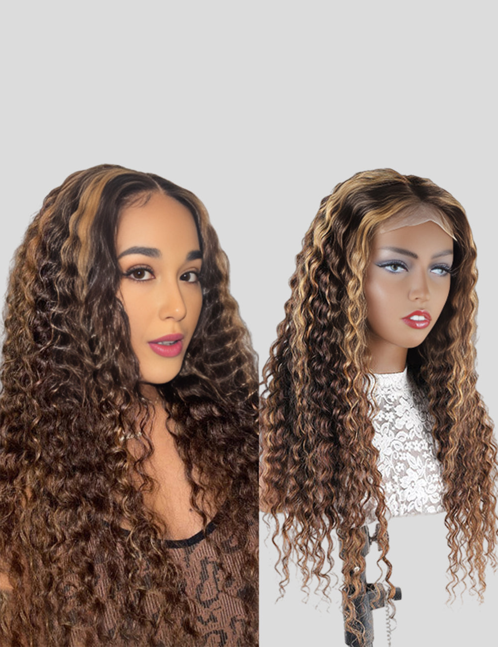 Honey Blonde Deep Wave Wig P4/27 Highlight Lace Front Wigs Peruvian Human Hair Wigs 30 Inch