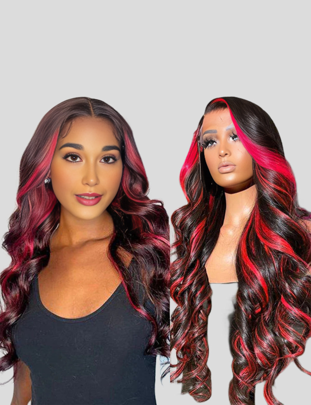 Black with Red Highlights Colored Wigs Body Wave Wig 13x4 HD Lace Red Lace Front Wigs