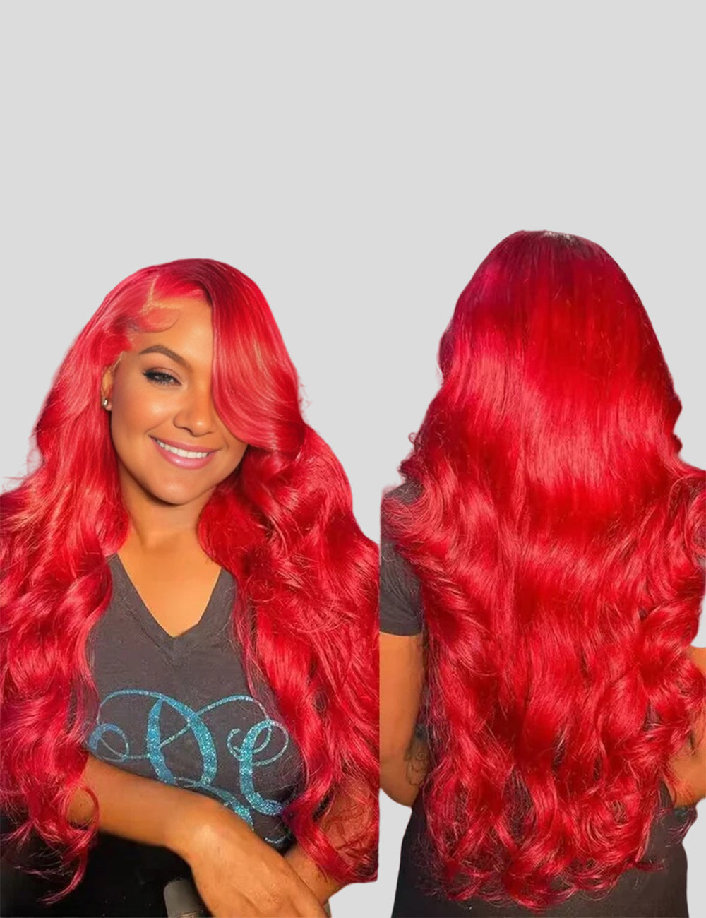 Invisible Knots Red Color Glueless Wigs Body Wave Wear Go Lace Frontal Wigs Pre Cut Lace