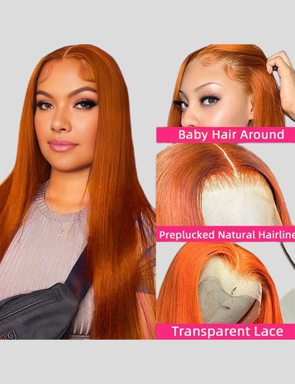 Pre Plucked Ginger Lace Front Wigs Straight Human Hair Wigs With Natural Hairline 32 Inch Long Lace Wigs