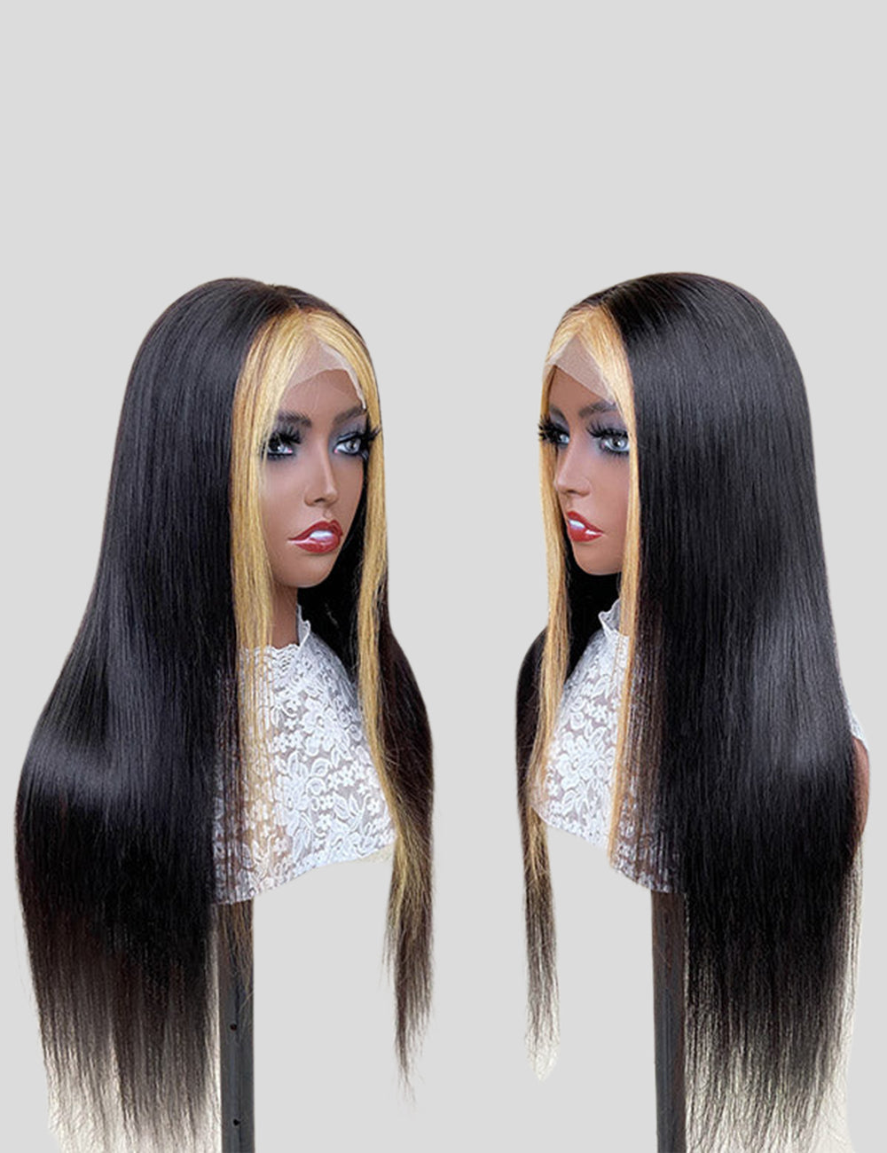 Skunk Stripe Wig HD Lace Front Wigs Highlight Straight Human Hair Wigs