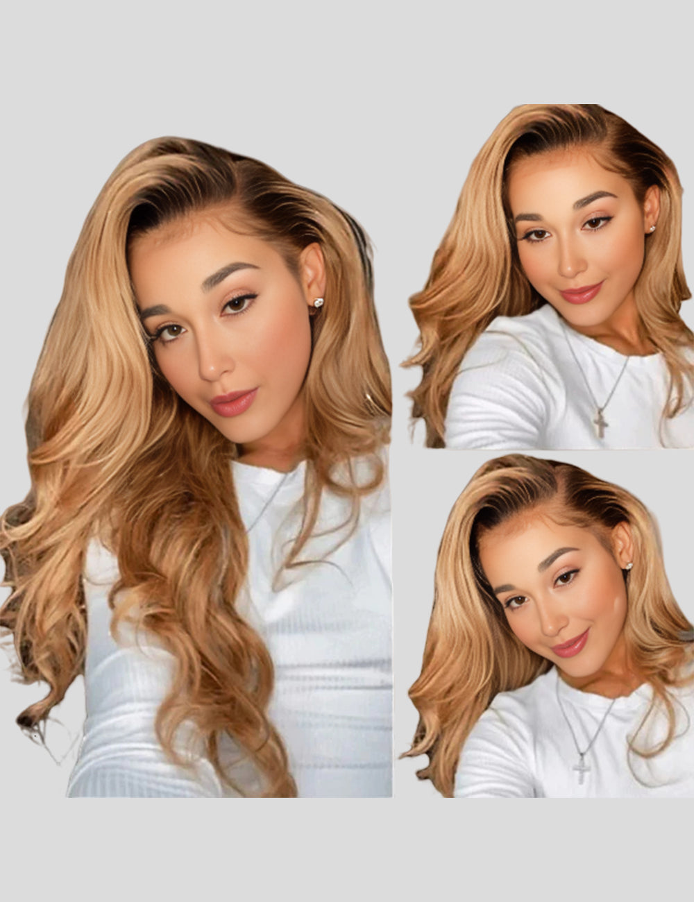 Ombre Honey Blonde Lace Frontal Wigs Body Wave Human Hair Wigs with Baby Hair Colored Human HairWigs