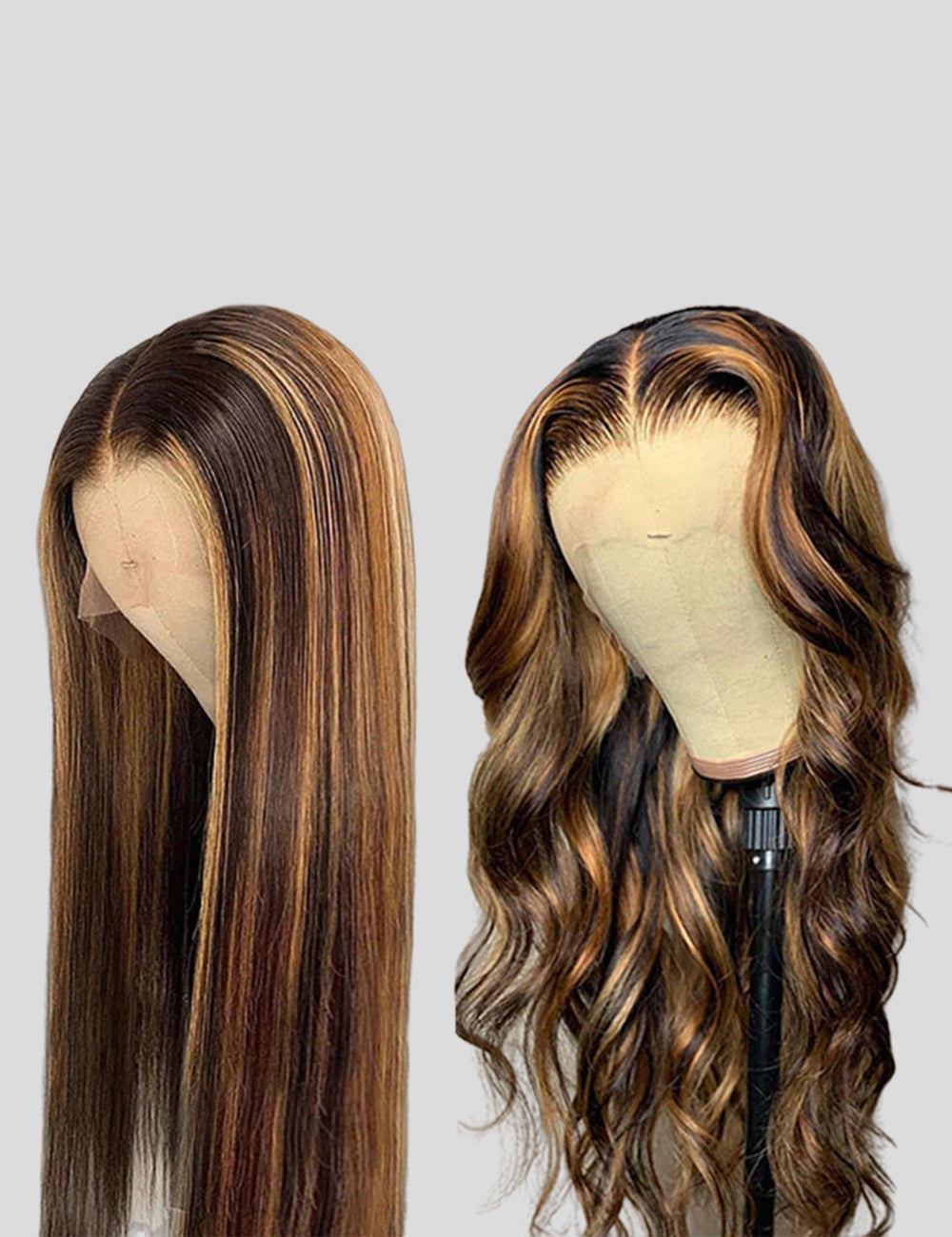 Honey Blonde Human Hair Wigs P4/27 Highlight Wigs Straight and Body Wave Glueless Wig