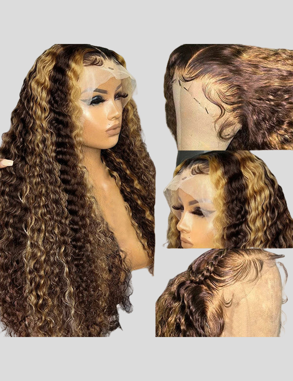 Balayage Highlight Lace Front Wigs Deep Wave Lace Frontal Wigs Pre Plucked Human Hair Wigs