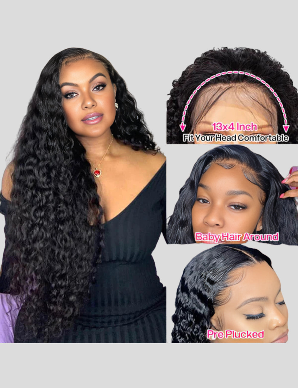 Overnight Shipping Human Hair Wigs HD Lace Frontal Wig Water Wave Long 34 Inch Wigs