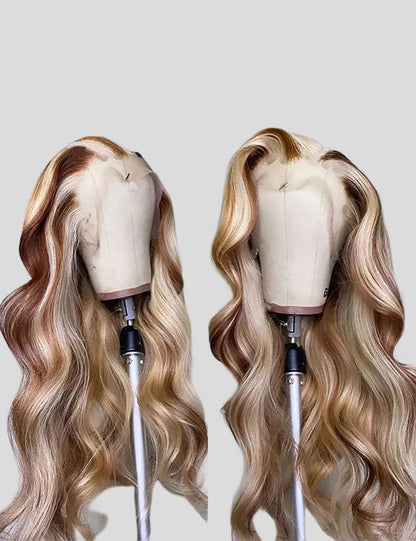 Brown Wig With Blonde Highlights P4/613 Colored Wigs 13x4 HD Lace Front Wigs Long Body Wave Human Hair