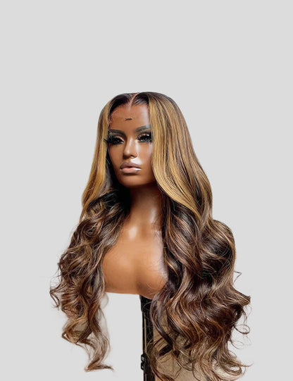 32 Inch Balayage Highlight Wigs Body Wave Colored Wigs 13x4 Frontal Lace Wigs