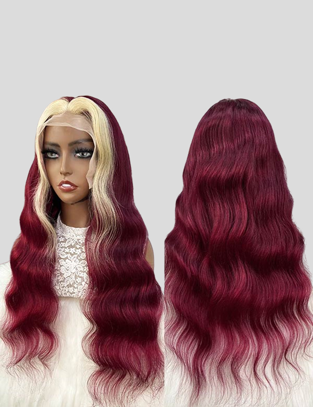 13x4 Lace Front Wigs Body Wave HD Transparent Lace Wigs 99J Burgundy with 613 Blonde Highlight Wigs