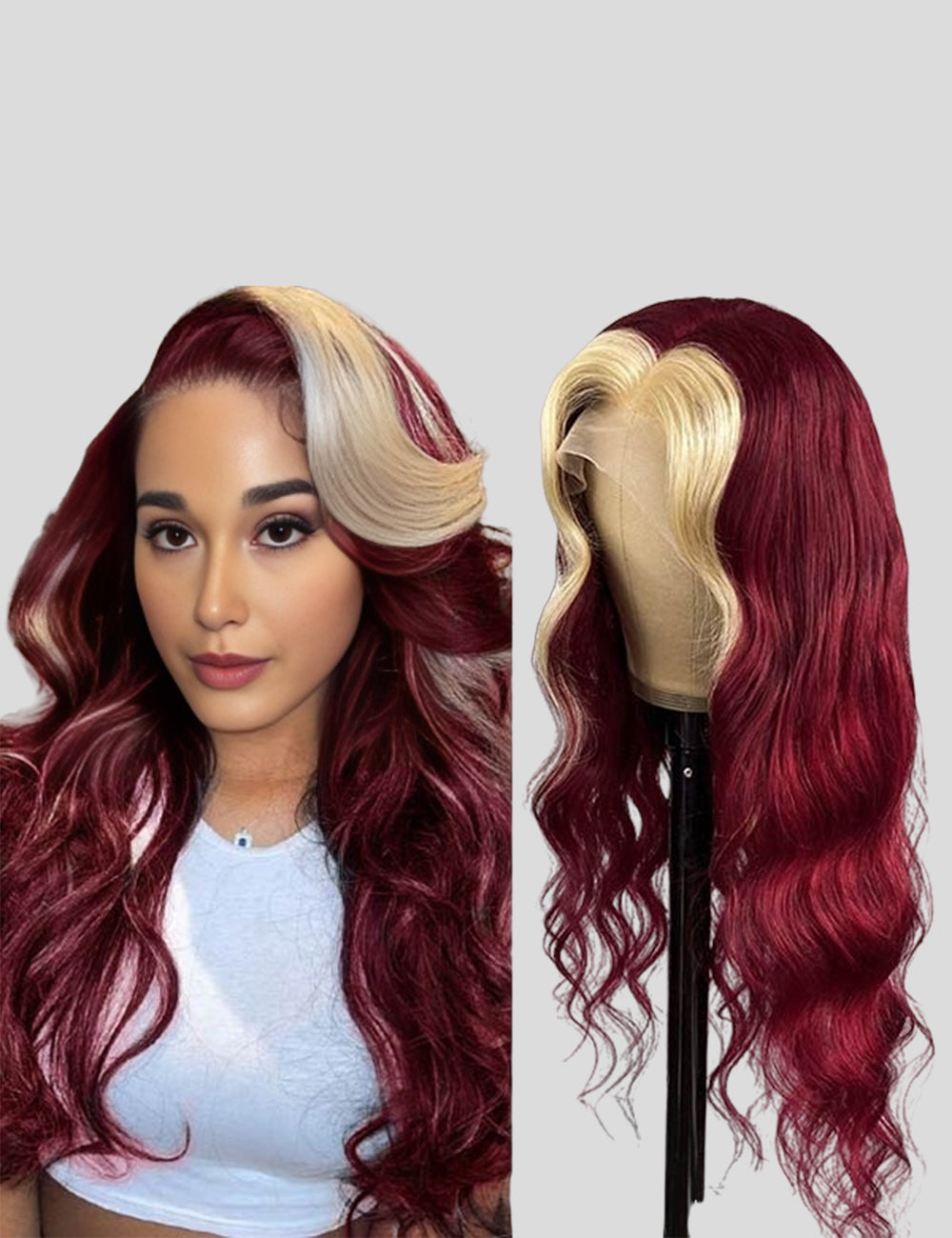 13x4 Lace Front Wigs Body Wave HD Transparent Lace Wigs 99J Burgundy with 613 Blonde Highlight Wigs