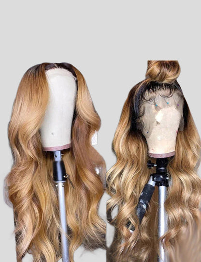 Ombre Honey Blonde Lace Frontal Wigs Body Wave Human Hair Wigs with Baby Hair Colored Human HairWigs