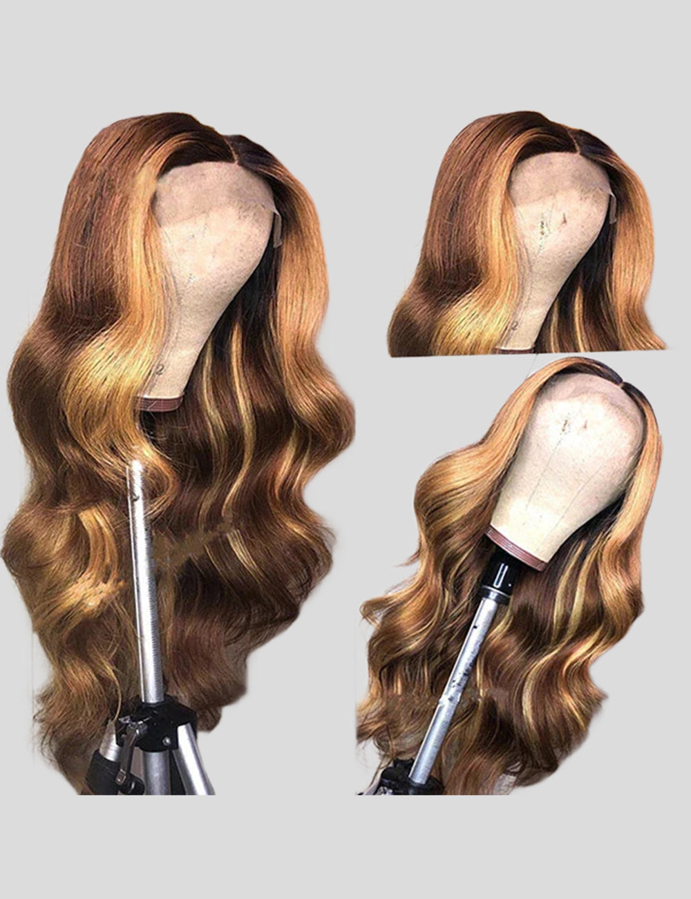 Honey Blonde Human Hair Wigs P4/27 Highlight Wigs Straight and Body Wave Glueless Wig