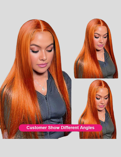 Pre Plucked Ginger Lace Front Wigs Straight Human Hair Wigs With Natural Hairline 32 Inch Long Lace Wigs