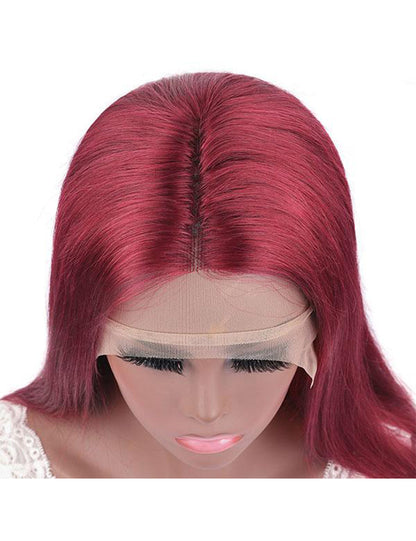 99J Burgundy Lace Wig Transparent T Lace Part Wig Straight Human Hair Wigs Beauty