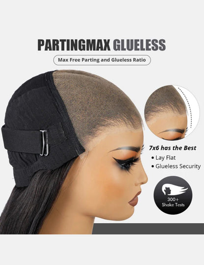 PartingMax Glueless Invisible Knots Human Hair Wigs Straight Hair 7x6 Pre Cut HD Lace Closure Wigs