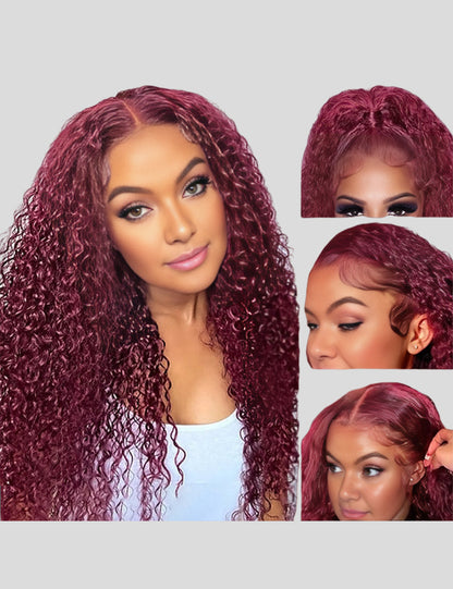 99J Burgundy Lace Wig Curly 13x4 Frontal Lace Wigs Pre Plucked Human Hair Wigs