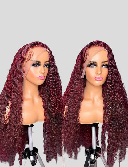 99J Burgundy Lace Wig Curly 13x4 Frontal Lace Wigs Pre Plucked Human Hair Wigs