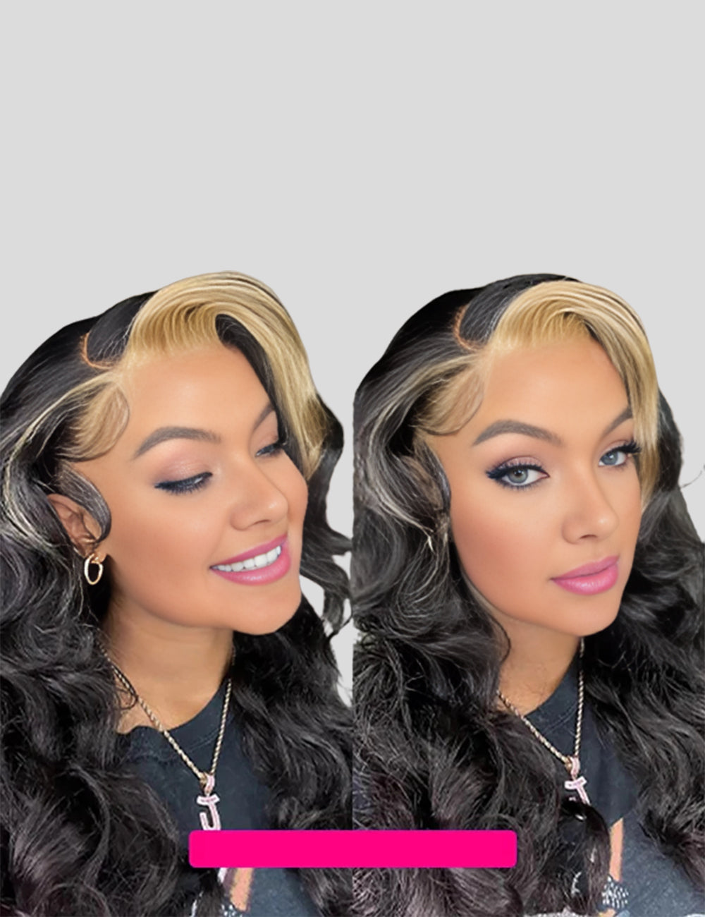 Invisible Knots Blonde Skunk Stripe Body Wave Glueless Lace Frontal Wig Wear And Go Wigs