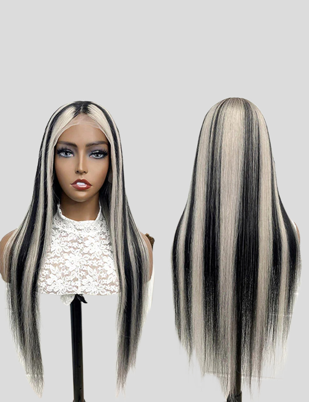 Gray Highlights On Black Hair Straight Lace Front Wigs 180% Density Colored Human Hair Wigs