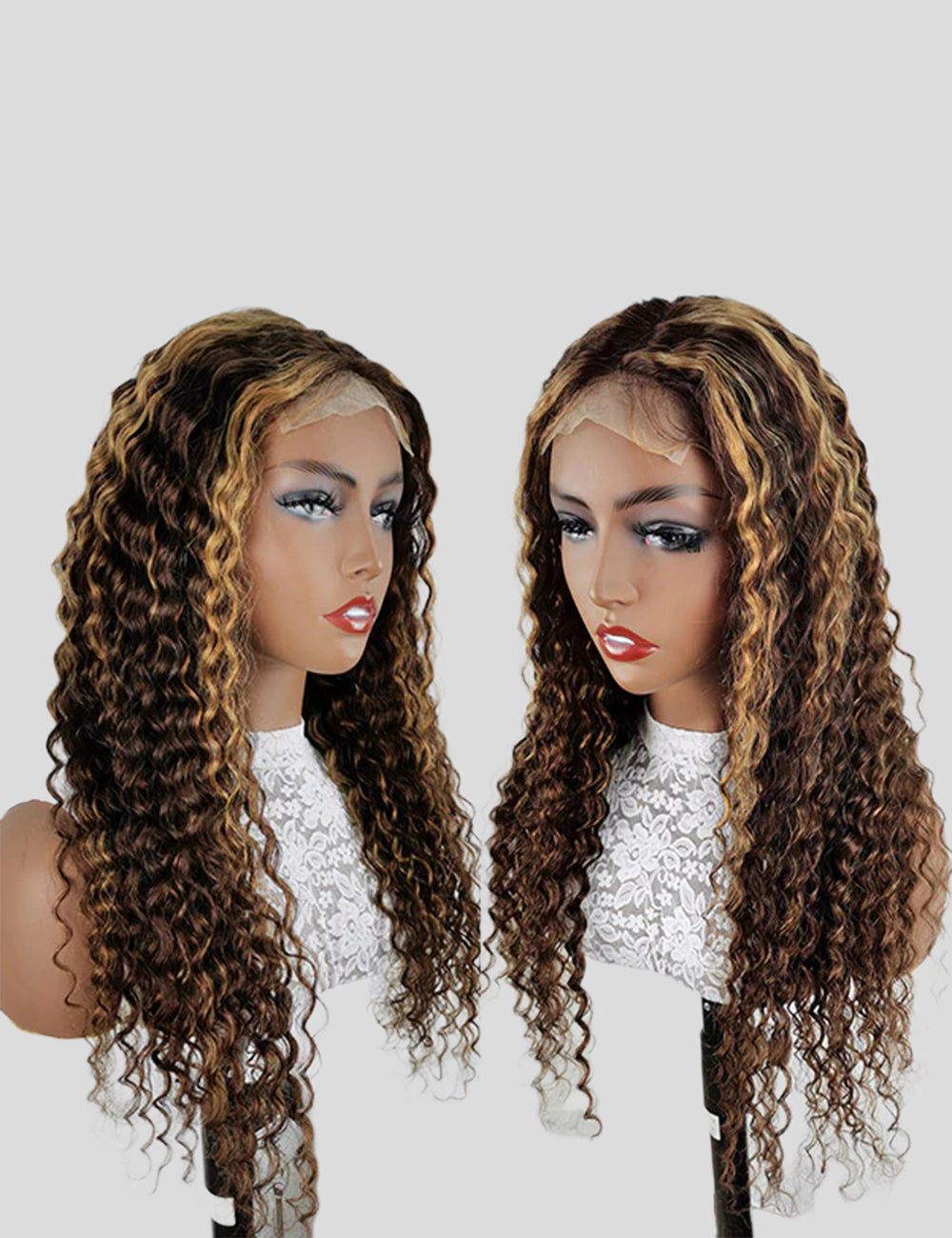 Honey Blonde Deep Wave Wig P4/27 Highlight Lace Front Wigs Peruvian Human Hair Wigs 30 Inch