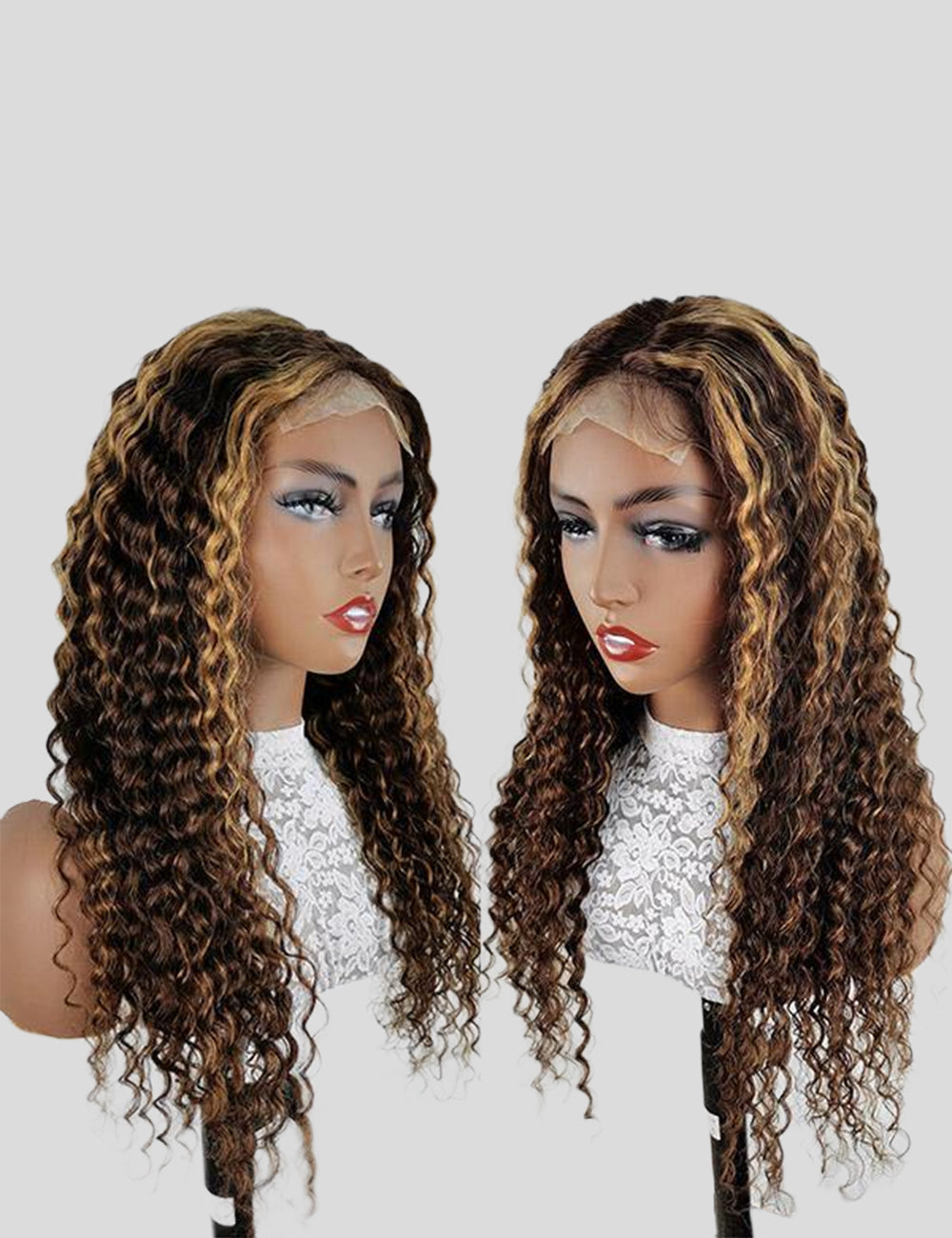 Honey Blonde Highlights Wig Brazilian Deep Wave Wig 4x4 Lace Closure Wigs 180% Density