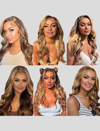Black P4/27 Highlight Body Wave 13x4 Lace Frontal Wig
