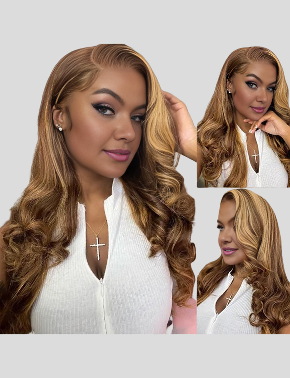 250% Density Balayage Highlight Lace Wigs Body Wave Lace Front Wigs With Baby Hair