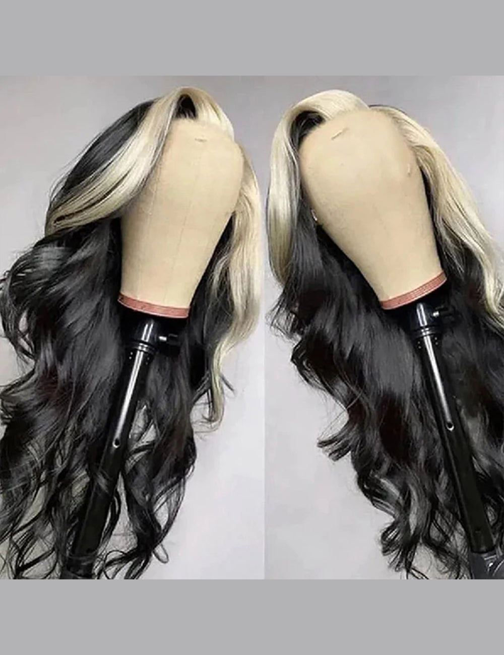 Invisible Knots Blonde Skunk Stripe Body Wave Glueless Lace Frontal Wig Wear And Go Wigs
