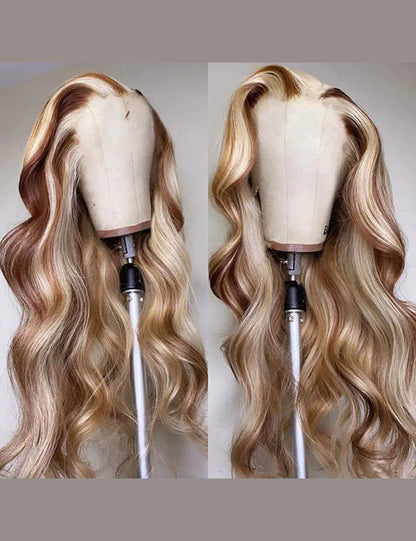 Invisible Knots Brown With Blonde Highlights P4/613 Colored Wigs Body Wave Glueless Pre Cut Wigs