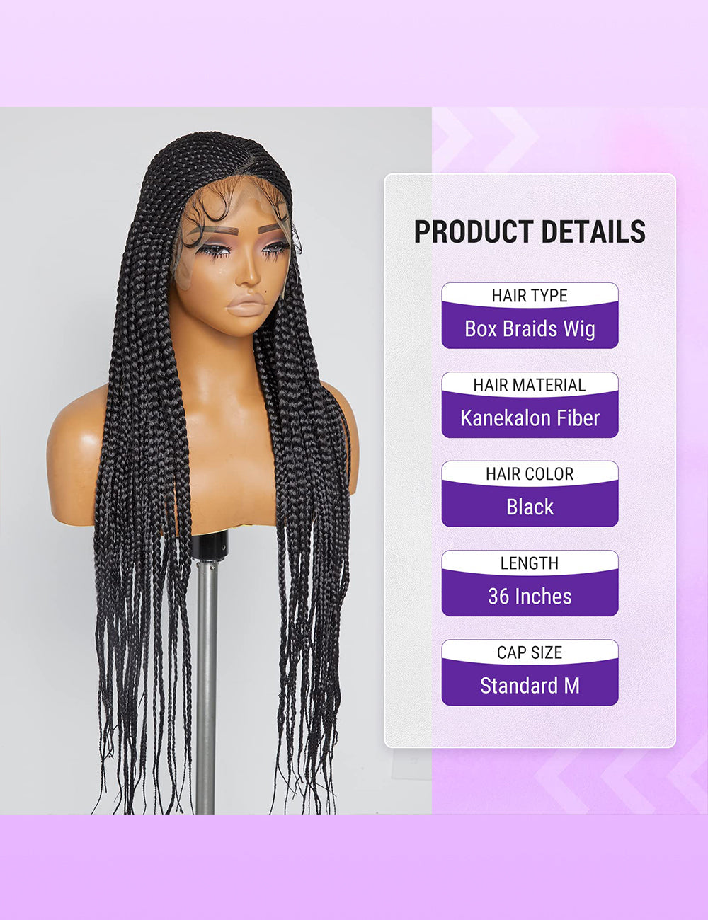 36 Inch Knotless 100% Handmade Box Braided Lace Front Wigs