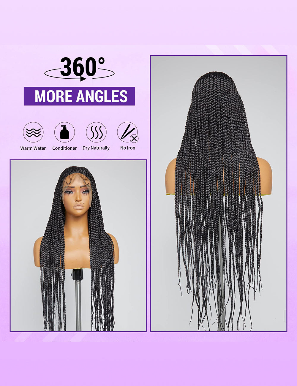 36 Inch Knotless 100% Handmade Box Braided Lace Front Wigs