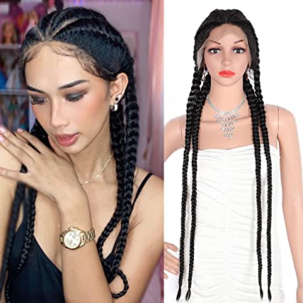 100% Hand-Braided Synthetic Lace Front Box Double Dutch Braids Wigs -IshoWigs