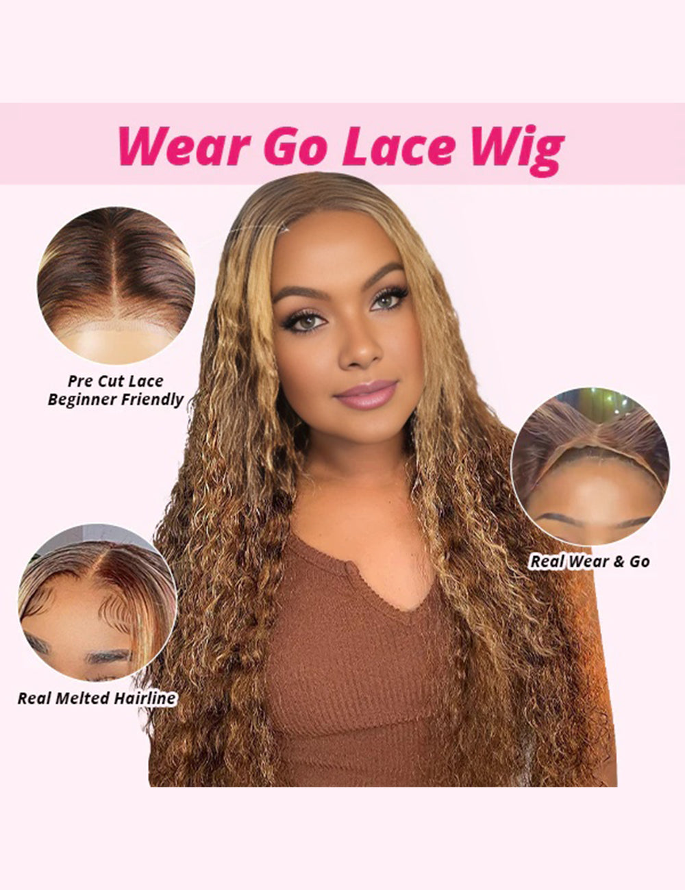 Invisible Knots Balayage Highlight Wigs Kinky Curly 13x6 Glueless Lace Front Wigs Pre Plucked Pre Cut Wigs