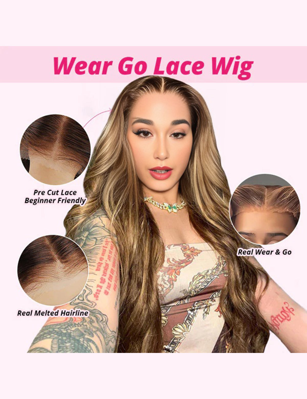 Invisible Knots Highlighted Honey Blonde Body Wave Wigs Wear Go Pre Cut Wigs 13x4 HD Lace Frontal Wig