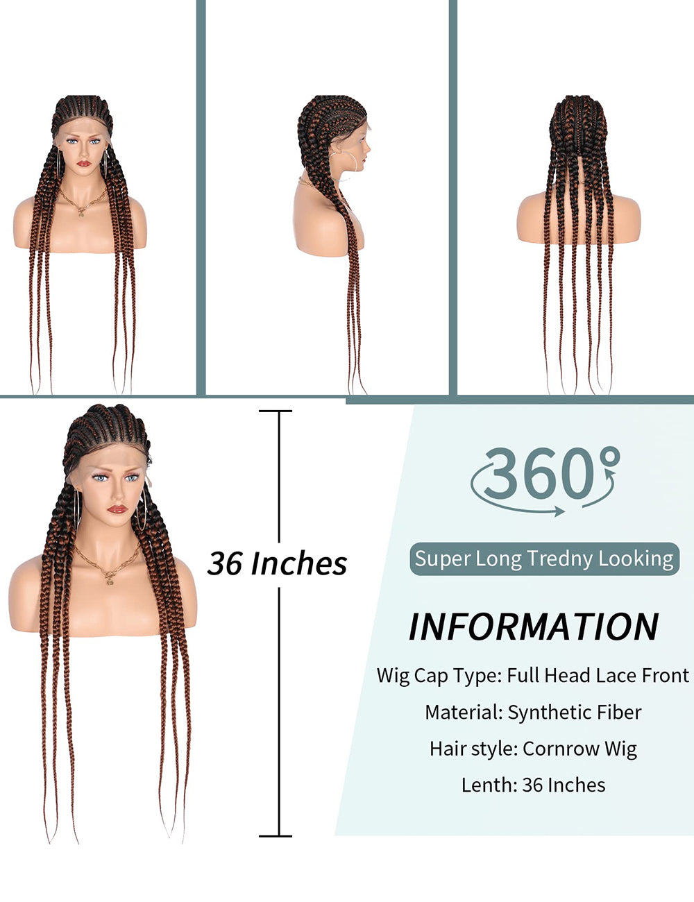 36 INCH Full Lace Front Cornrow Braided Wigs