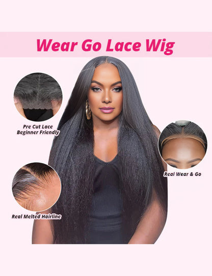 Invisible Knots Kinky Straight Human Hair Wigs Glueless Wigs Natural Hairline Pre Cut Wigs 5x5 HD Lace Closure Wig