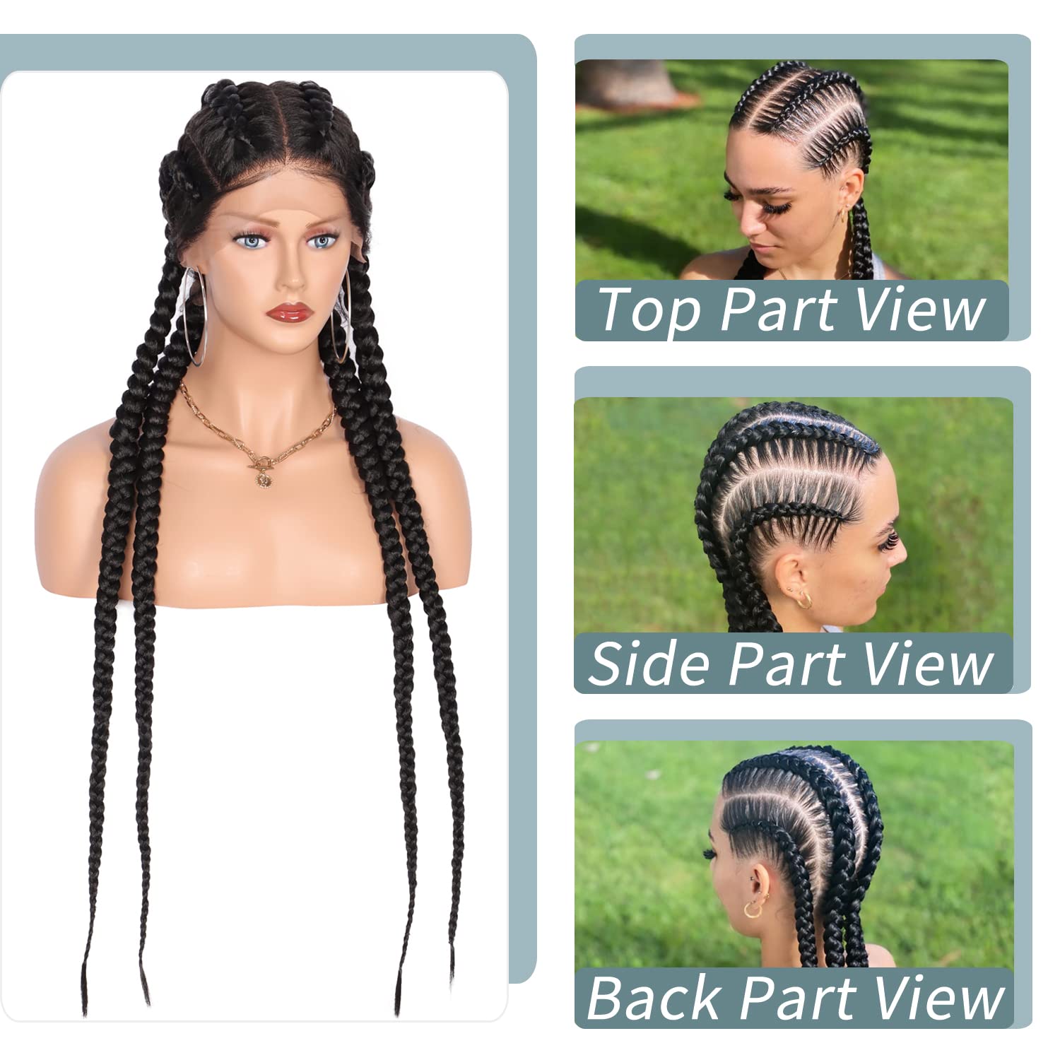 100% Hand Braid Lace Front Cornrow Double Dutch Braided Wigs -IshoWigs