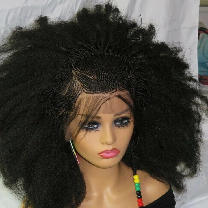 Black Braided Lace Wig 13&quot; by 4&quot; Lace Closure Feed in Cornrows Handmade NWT