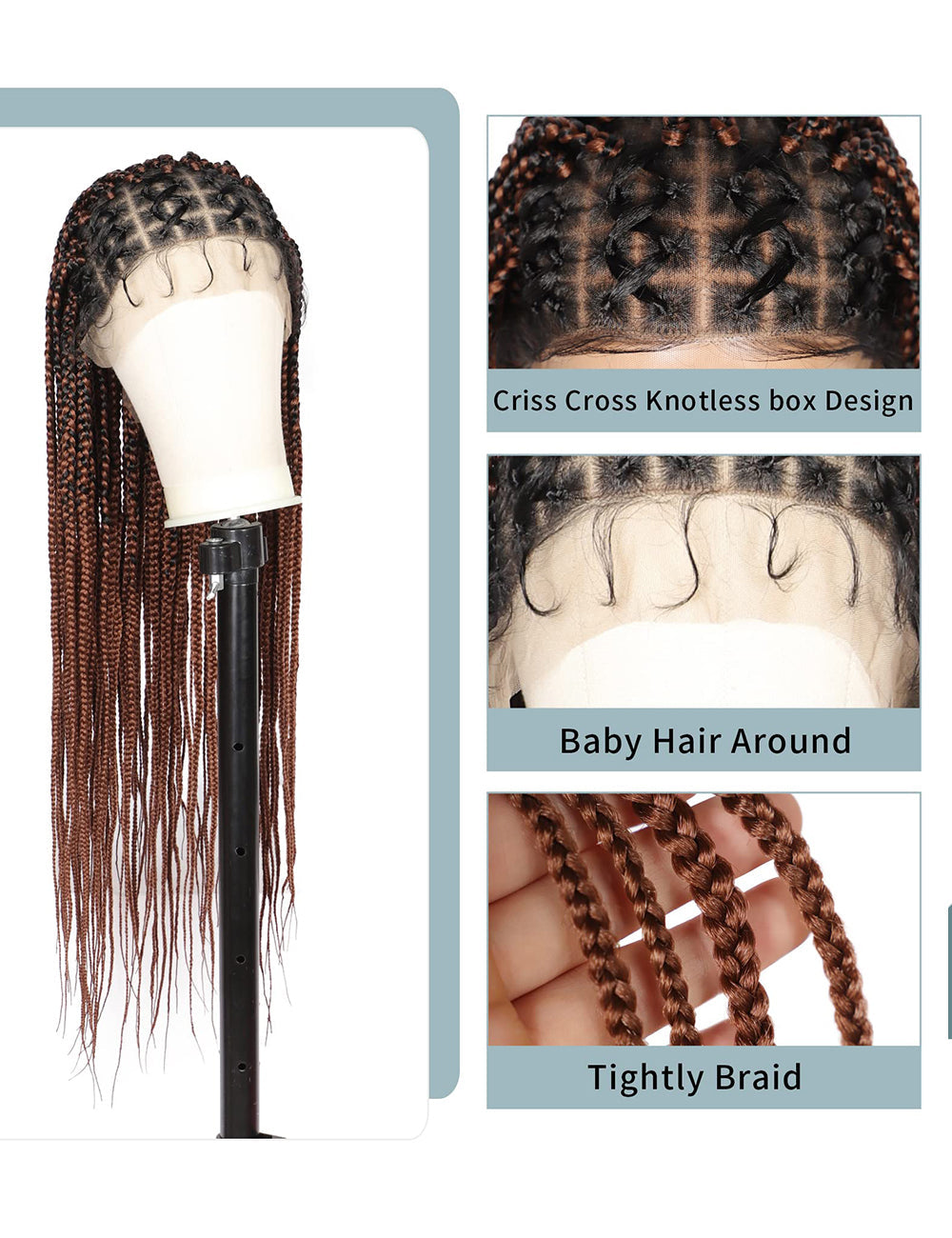 36 Inch Knotless Full Double Lace Box Braided Wigs