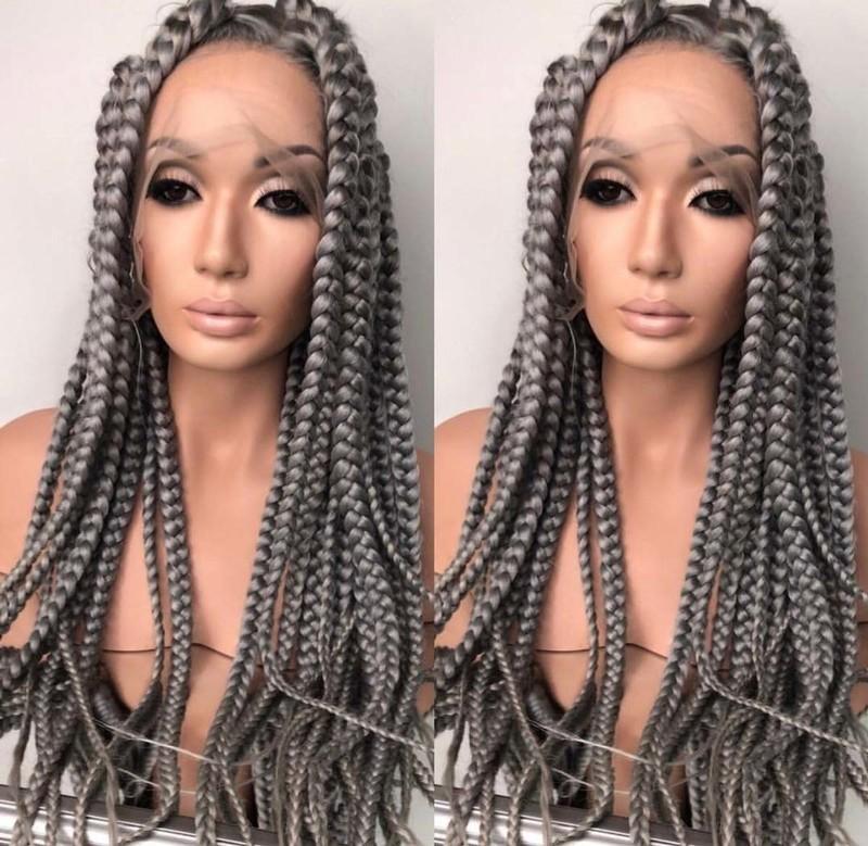 Hot Sales 100% Hand-Braided Full Lace Box Braided Wig In Grey