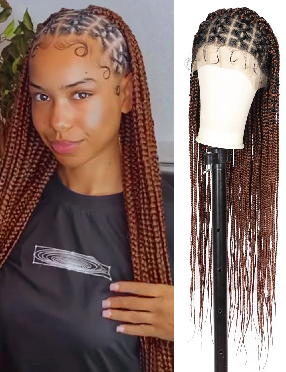 36 Inch Knotless Full Double Lace Box Braided Wigs