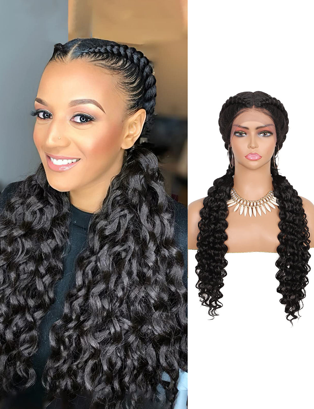 24 INCH Lace Front Curls Cornrow Braided Wigs