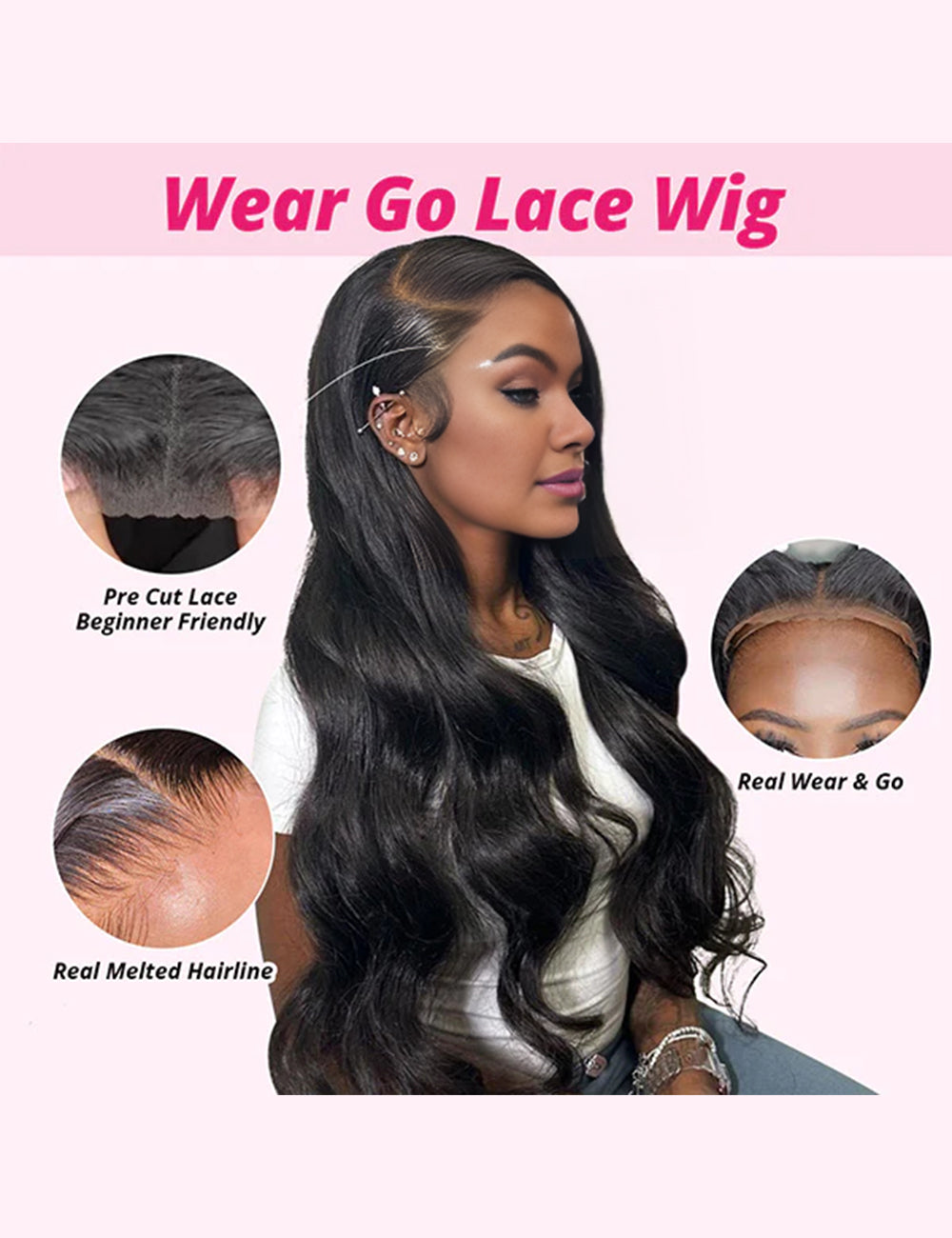 Invisible Knots Glueless Body Wave Wigs 13x6 HD Lace Frontal Wig Pre Cut Wigs