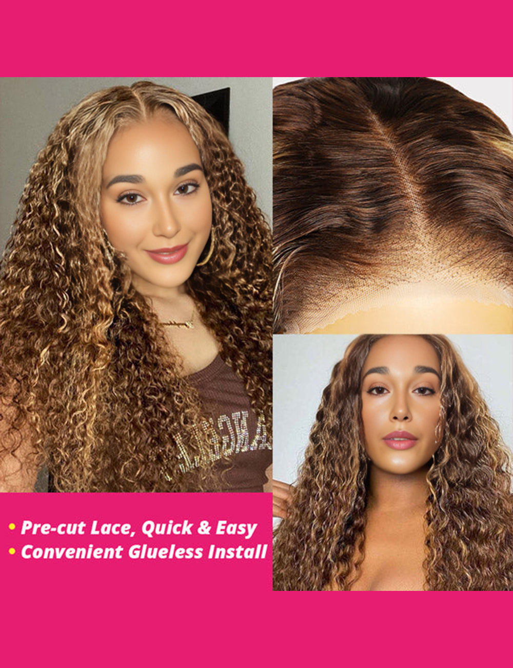 Invisible Knots Deep Wave Wig P4/27 Highlights Wigs Lace Closure Wigs Human Hair Pre Cut Wigs