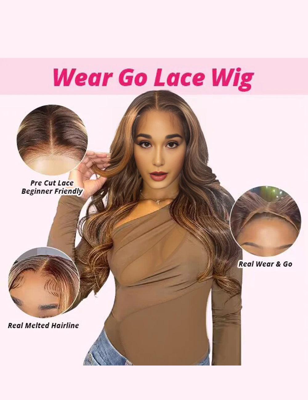 Invisible Knots P4/27 Highlight Body Wave Wear Go Wig 13x6 Lace Frontal Wig Pre Cut Wigs
