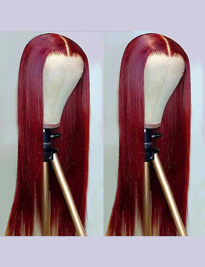 Invisible Knots Pre Cut Wear Go Glueless 99J Straight Wig HD Lace Human Hair Wigs